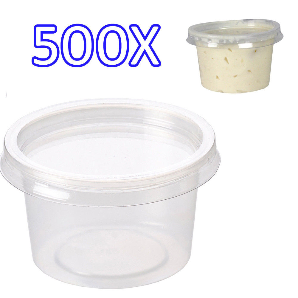 50X 2oz Clear Plastic Containers Tubs with Attached Lids Food Safe Takeaway 